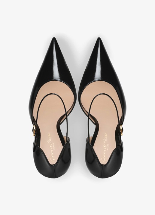Gianvito Rossi Sofia D'Orsay pump van leer met lakfinish - detail 4 zwart