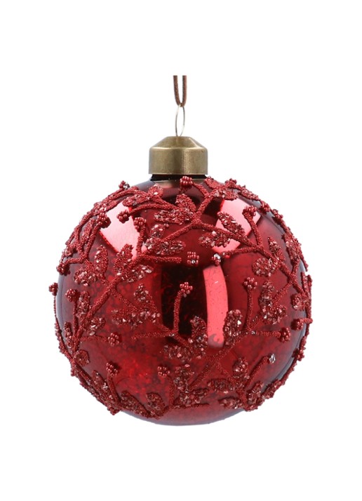 Gisela Graham Antique kerstbal 8 cm - voorkant rood