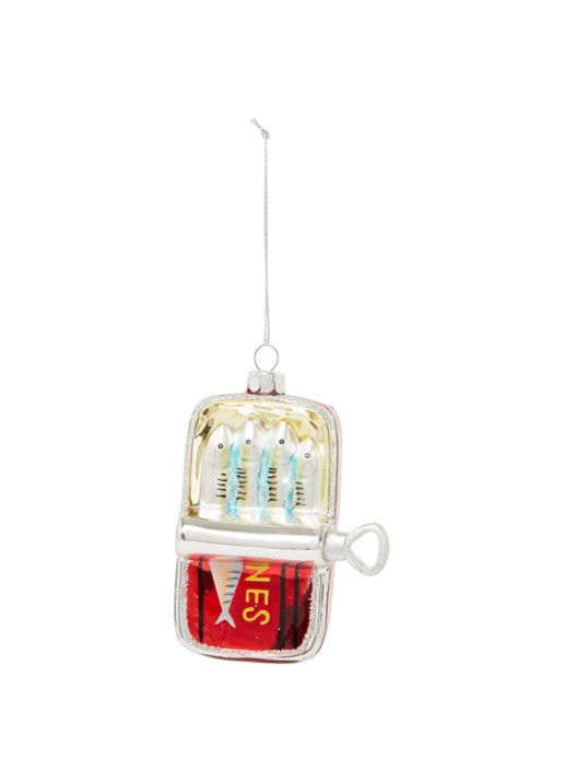 Gisela Graham Blik sardientjes kersthanger 10 cm - voorkant steenrood