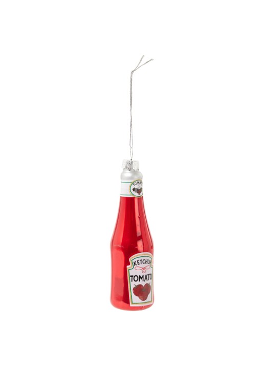Gisela Graham Bottle of Ketchup kersthanger 13 cm - voorkant steenrood