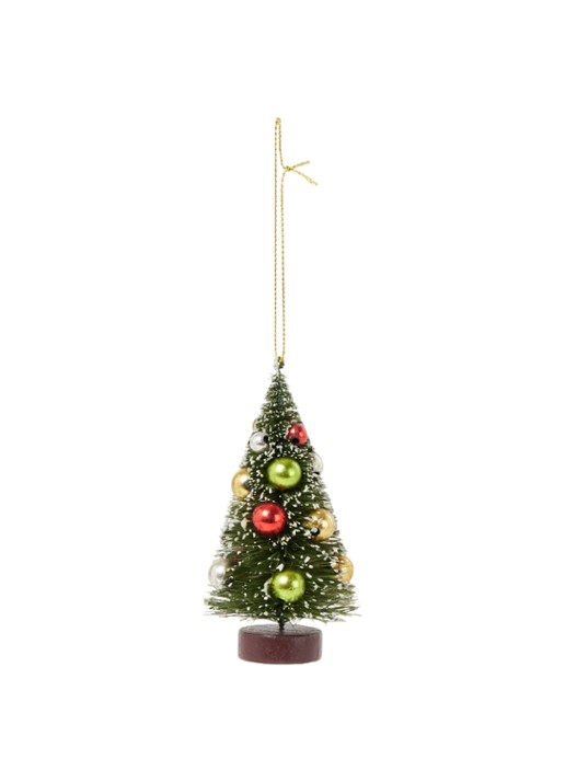 Gisela Graham Bristle Kerstboom kersthanger 11 cm - voorkant 2 donkergroen
