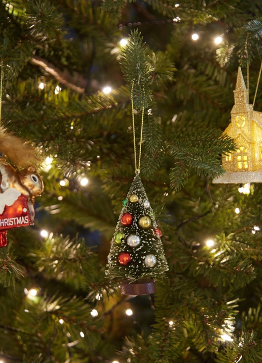 Gisela Graham Bristle Kerstboom kersthanger 11 cm - voorkant 3 donkergroen