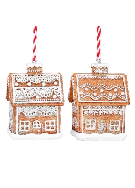 Gisela Graham Gingerbread House kersthanger 6 cm set van 2
