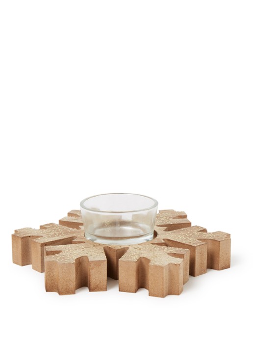 Gisela Graham Sneeuwvlok waxinelichthouder  15 cm - voorkant lichtbruin