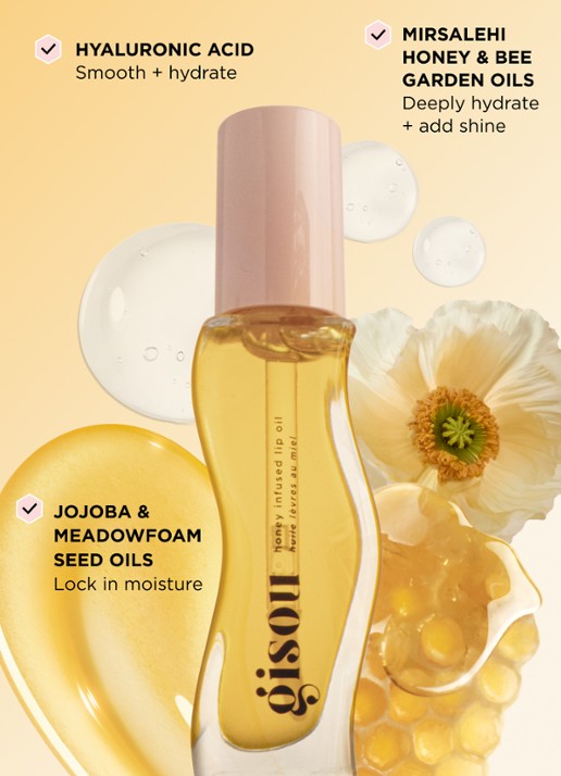 Gisou Honey Infused Lip Oil - lipolie - detail 4 honey gold