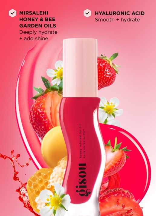 Gisou Honey Infused Lip Oil - lipolie - detail 6 strawberry sorbet