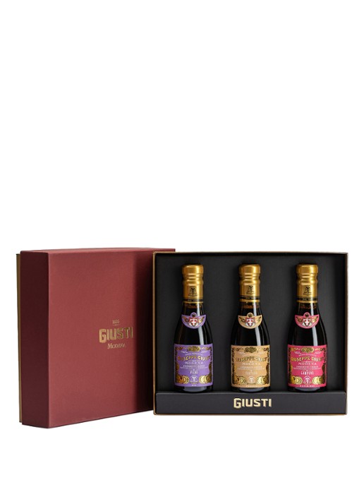 Giusti Balsamico Tris balsamicoazijn met truffel, vijg en framboos 3 x 100 ml