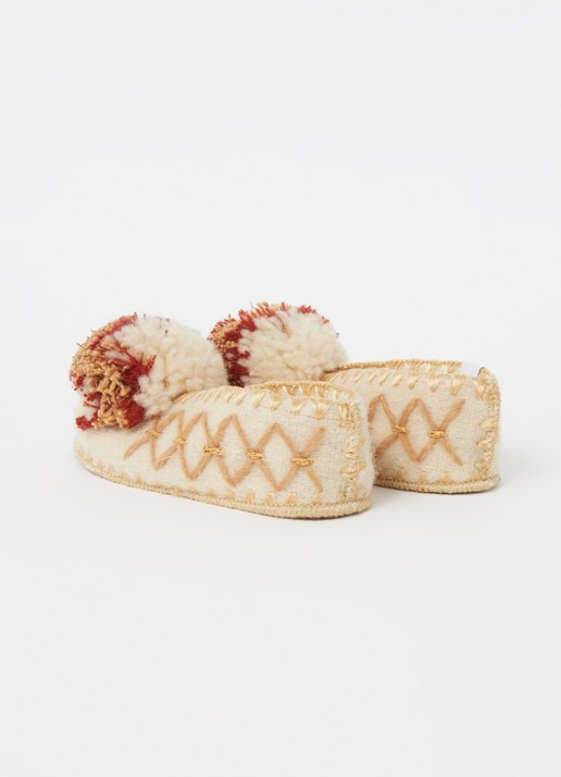 GIVE A PON Méli pantoffel van schapenwol - detail creme