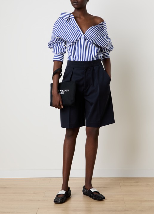 Givenchy Blouse met streepprint en rugdecolleté - voorkant 2 donkerblauw