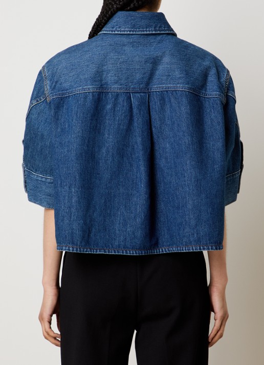 Givenchy Blouse van denim met borstzak en logoborduring - achterkant blauw