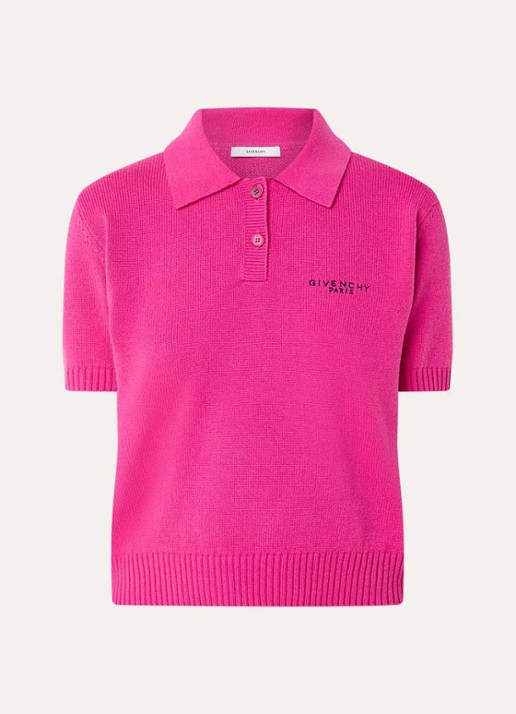 Givenchy Fijngebreide crop top in kasjmierblend met logoborduring - voorkant fuchsia