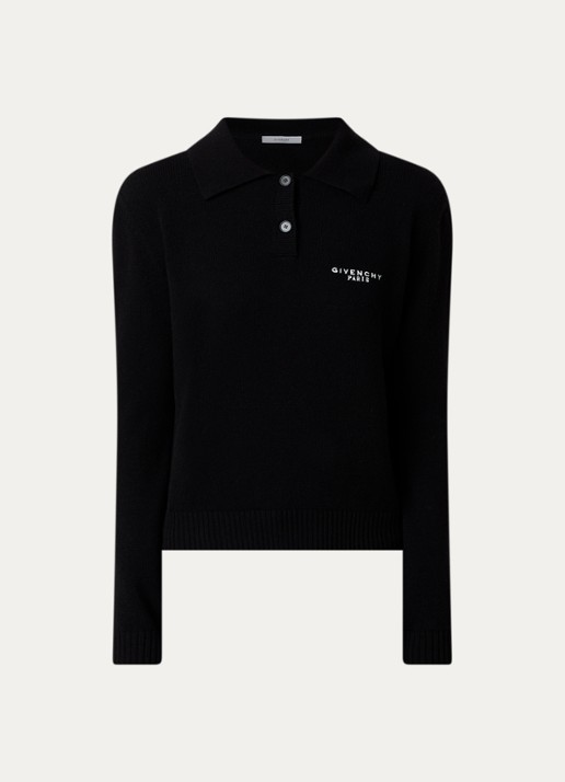 Givenchy Fijngebreide polo in kasjmierblend - voorkant zwart