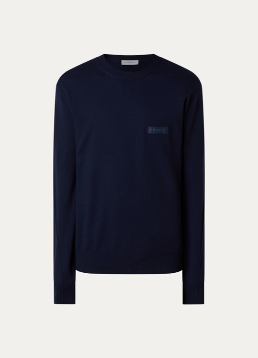 Givenchy Fijngebreide pullover met logoborduring - voorkant 3 donkerblauw
