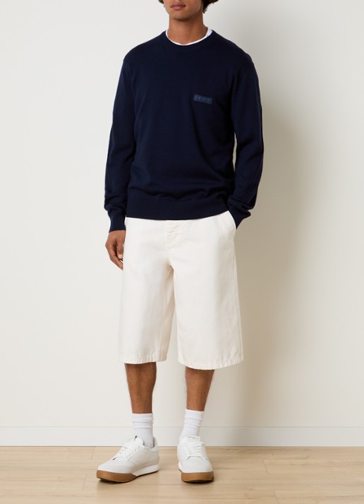 Givenchy Fijngebreide pullover met logoborduring - voorkant 4 donkerblauw