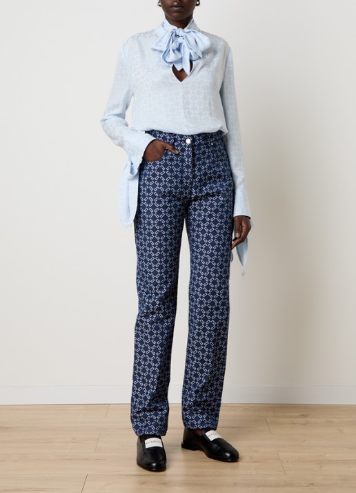 Givenchy High waist straight leg jeans met logoprint - voorkant 4 indigo