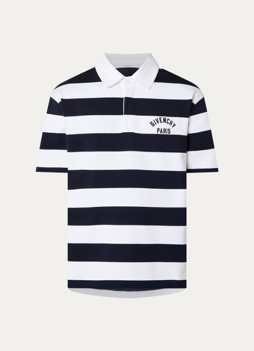 Givenchy Polo met logo en streepprint - voorkant donkerblauw