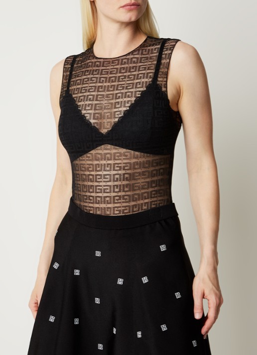 Givenchy Semi-transparante body met logoprint - detail 4 zwart