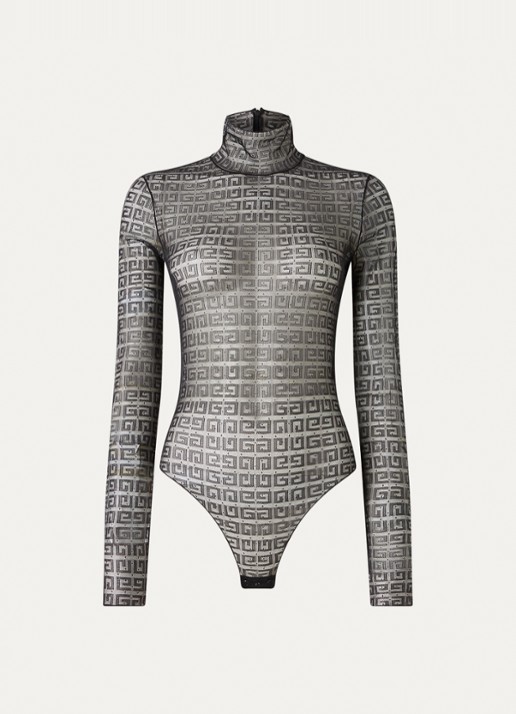 Givenchy Semi-transparante body van kant met logo - voorkant 2 zwart