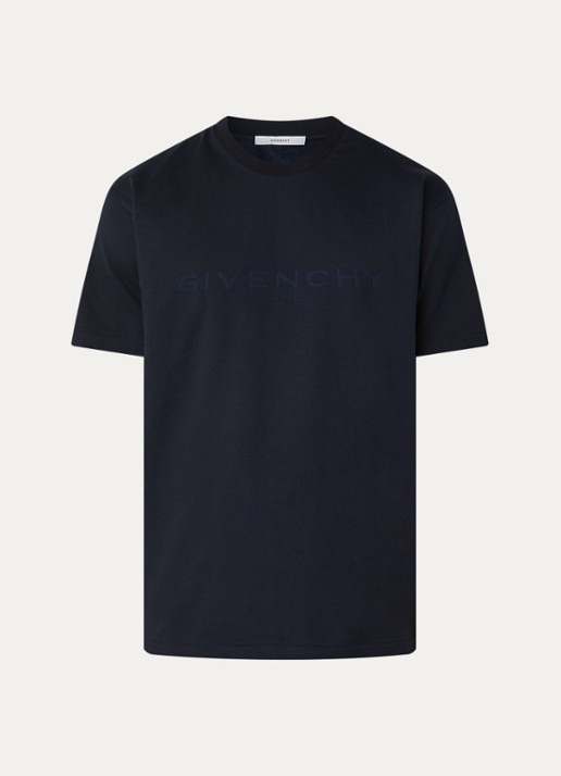 Givenchy T-shirt in zijdeblend met logo - voorkant 4 donkerblauw
