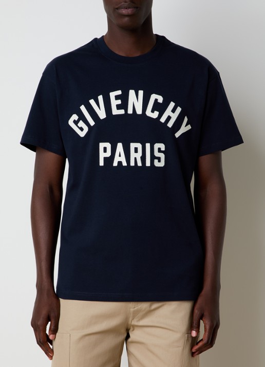 Givenchy T-shirt met logoborduring - detail donkerblauw