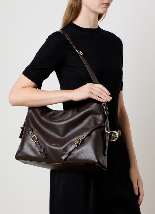 Givenchy Vouyou schoudertas van leer - voorkant 2 chocoladebruin
