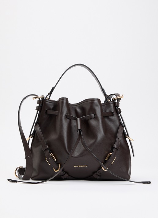 Givenchy Voyou Small schoudertas van kalfsleer - voorkant chocoladebruin
