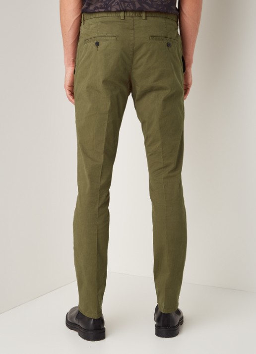 Glen slim fit chino van katoen - achterkant khaki