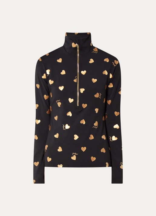 Goldbergh Aimi skipully met print en halve rits - voorkant zwart