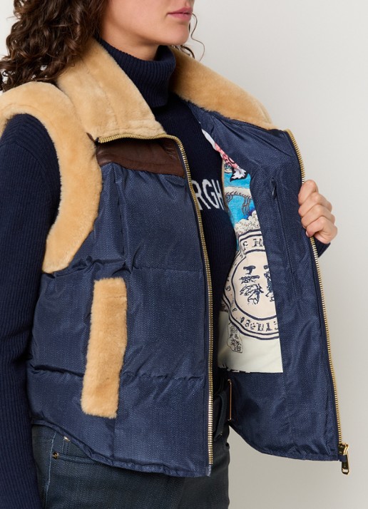 Goldbergh Bodywarmer met ritszakken en details van imitatiebont - detail 2 donkerblauw