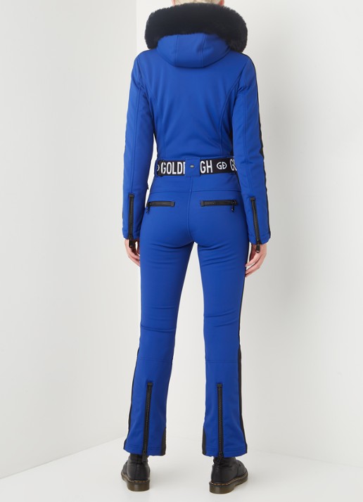 Goldbergh Empress flared fit softshell skipak met imitatiebontkraag - achterkant 3 blauw