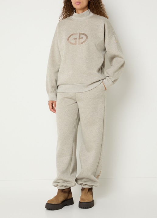 Goldbergh Glimpse high waist tapered fit joggingbroek met lurex  - voorkant 2 grijsmele