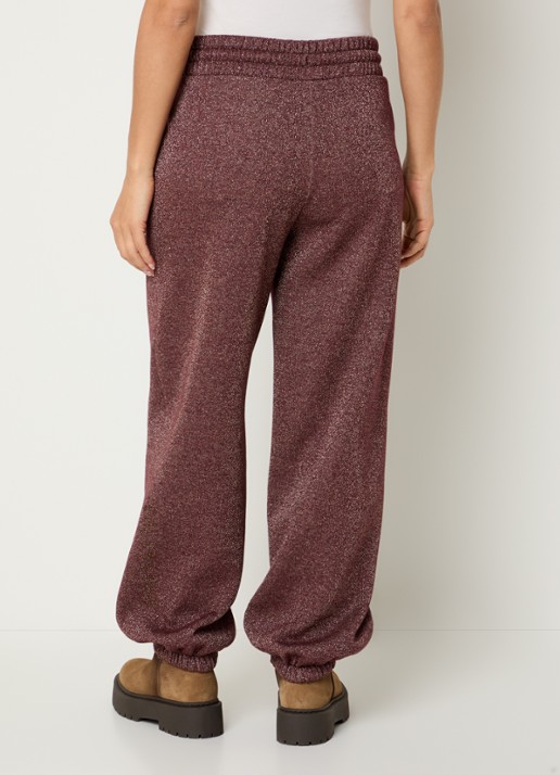 Goldbergh Glimpse high waist tapered fit joggingbroek met lurex  - achterkant 4 bordeauxrood