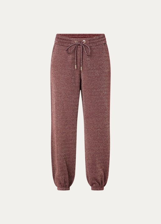 Goldbergh Glimpse high waist tapered fit joggingbroek met lurex  - voorkant 2 bordeauxrood
