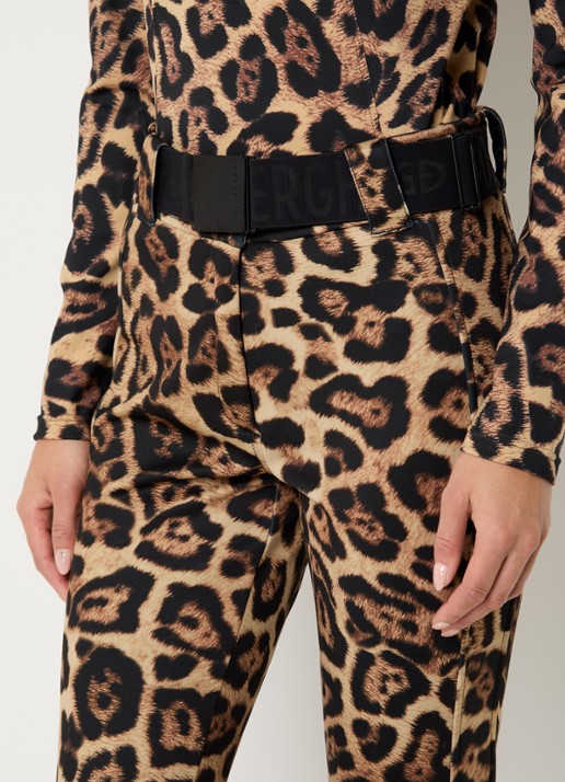 Goldbergh Minou high waist flared fit skibroek met panterprint - detail 4 bruin