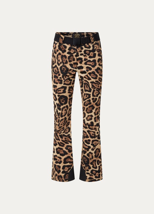 Goldbergh Minou high waist flared fit skibroek met panterprint - voorkant 6 bruin