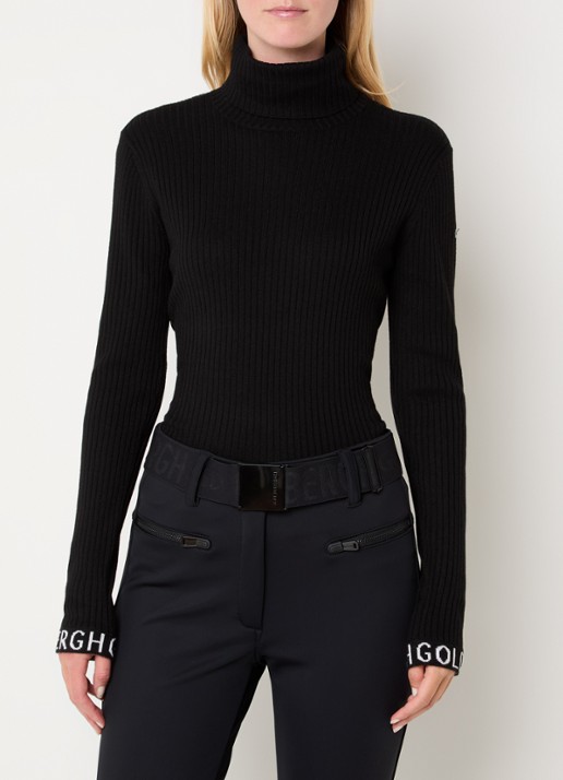 Goldbergh Mira ribgebreide trui in merino wolblend met col - detail 4 zwart