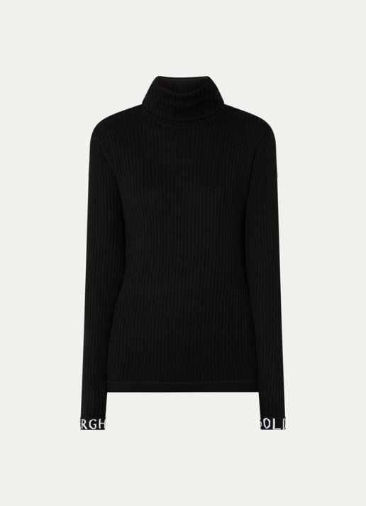 Goldbergh Mira ribgebreide trui in merino wolblend met col - voorkant 2 zwart