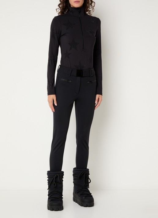 Goldbergh Paris high waist slim fit skibroek met ritszakken - voorkant 5 zwart