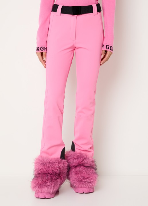 Goldbergh Pippa high waist flared fit skibroek met ritszakken - detail roze
