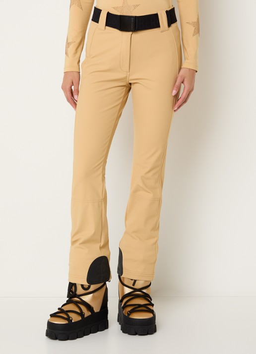 Goldbergh Pippa high waist flared fit skibroek met ritszakken - detail camel