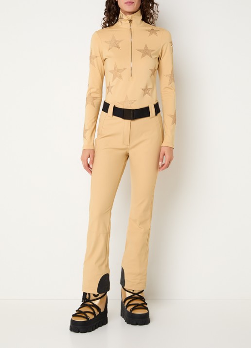 Goldbergh Pippa high waist flared fit skibroek met ritszakken - voorkant 6 camel