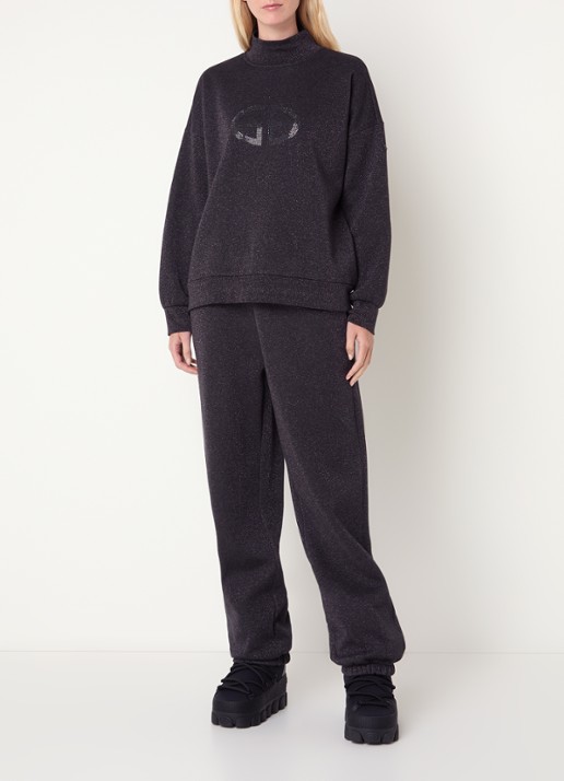 Goldbergh Sizzle sweater met logo en strass - voorkant 3 antraciet