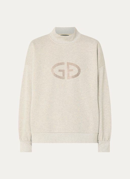 Goldbergh Sizzle sweater met logo en strass - voorkant 2 grijsmele