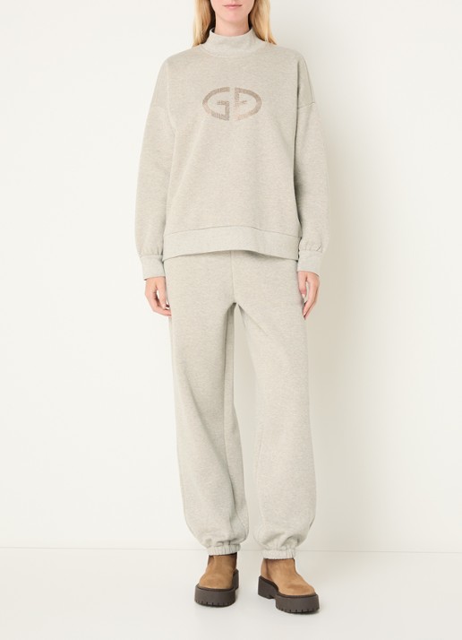 Goldbergh Sizzle sweater met logo en strass - voorkant 3 grijsmele