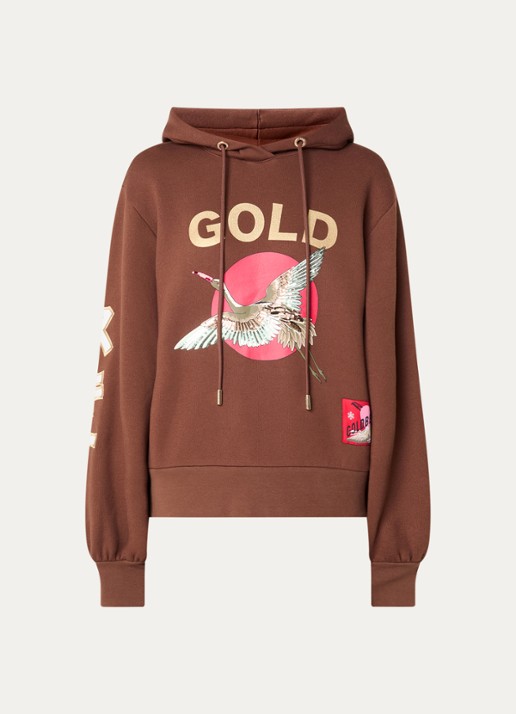 Goldbergh Tobu hoodie met logoprint en pailletten - voorkant 3 bruin