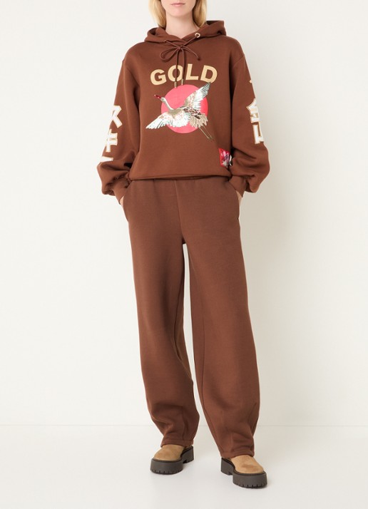 Goldbergh Tobu hoodie met logoprint en pailletten - voorkant 4 bruin