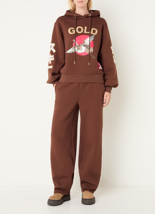 Goldbergh Toshi high waist straight fit joggingbroek met steekzakken - voorkant 2 bruin