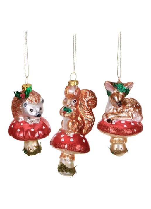 Goodwill Bosdier op Paddenstoel kersthanger 12,5 cm set van 3