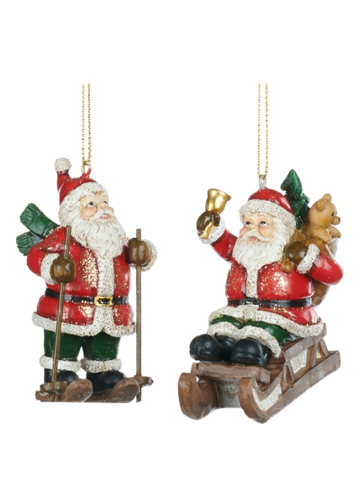 Goodwill Kerstman met Slee of Ski’s kersthanger 8 cm set van 2