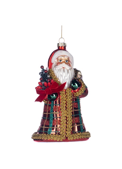 Goodwill Kerstman met Tartan en Kerstboom kersthanger 16,5 cm